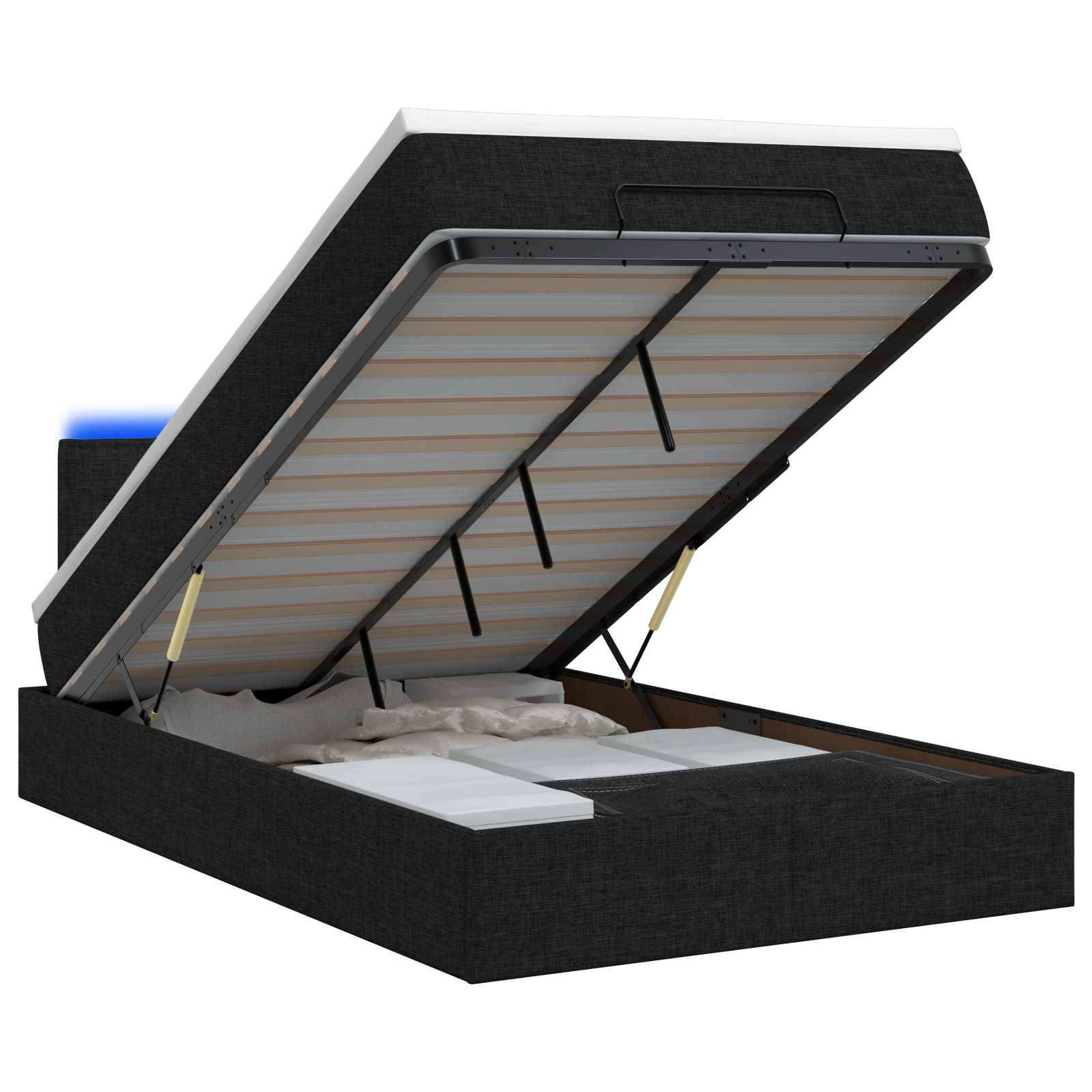 vidaXL Ottoman-Bett mit Matratze und LED Schwarz 120 x 190 cm Stoff