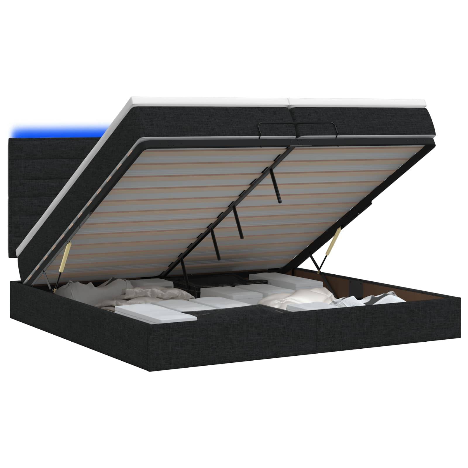 vidaXL Ottoman-Bett mit Matratze und LED Schwarz 200 x 200 cm Stoff