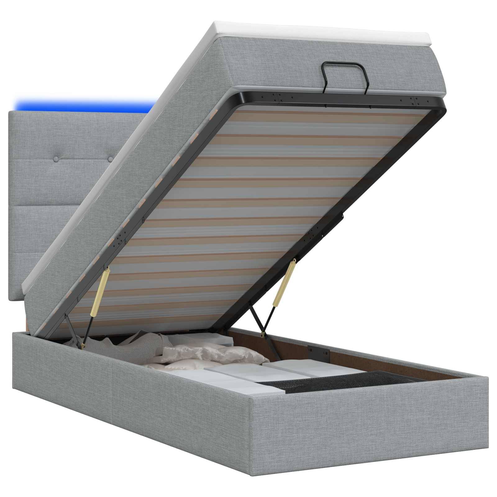 vidaXL Ottoman-Bett mit Matratze und LED Hellgrau 90 x 200 cm Stoff