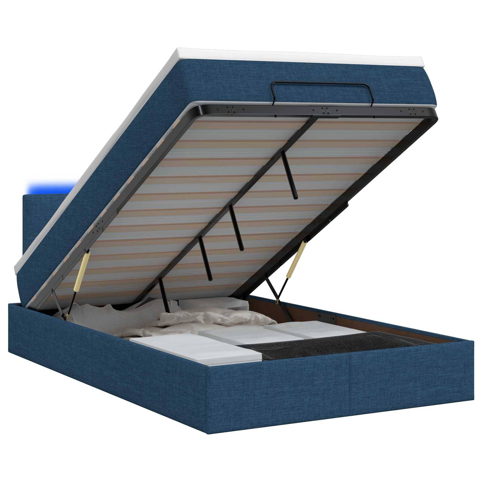 vidaXL Ottoman-Bett mit Matratze und LED Blau 120 x 190 cm Stoff
