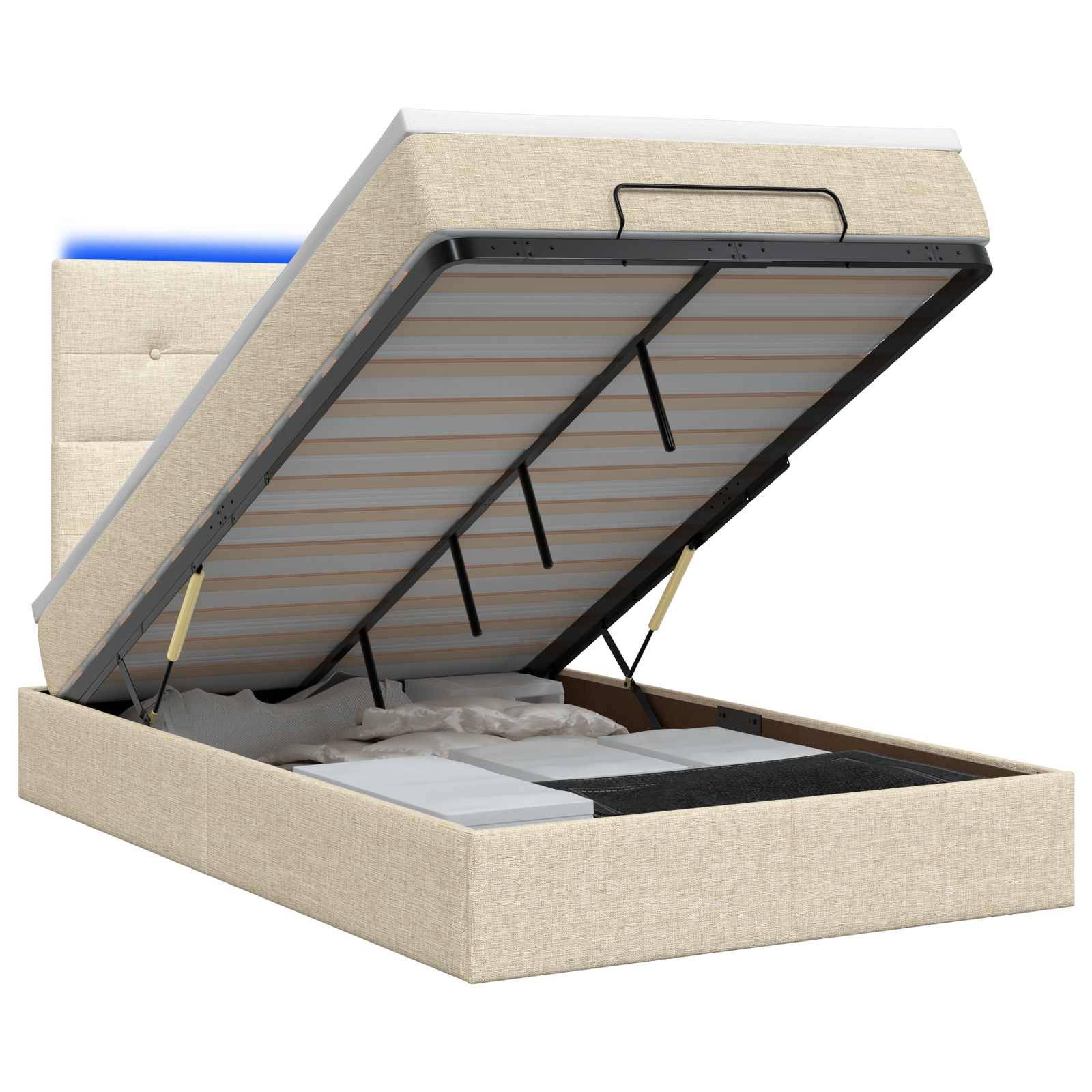 vidaXL Ottoman-Bett mit Matratze und LED Creme 120 x 200 cm Stoff