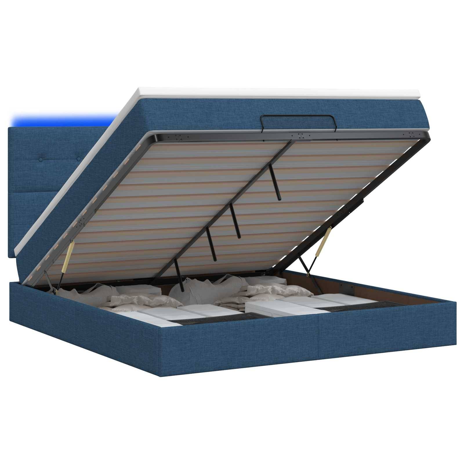 vidaXL Ottoman-Bett mit Matratze und LED Blau 140 x 190 cm Stoff