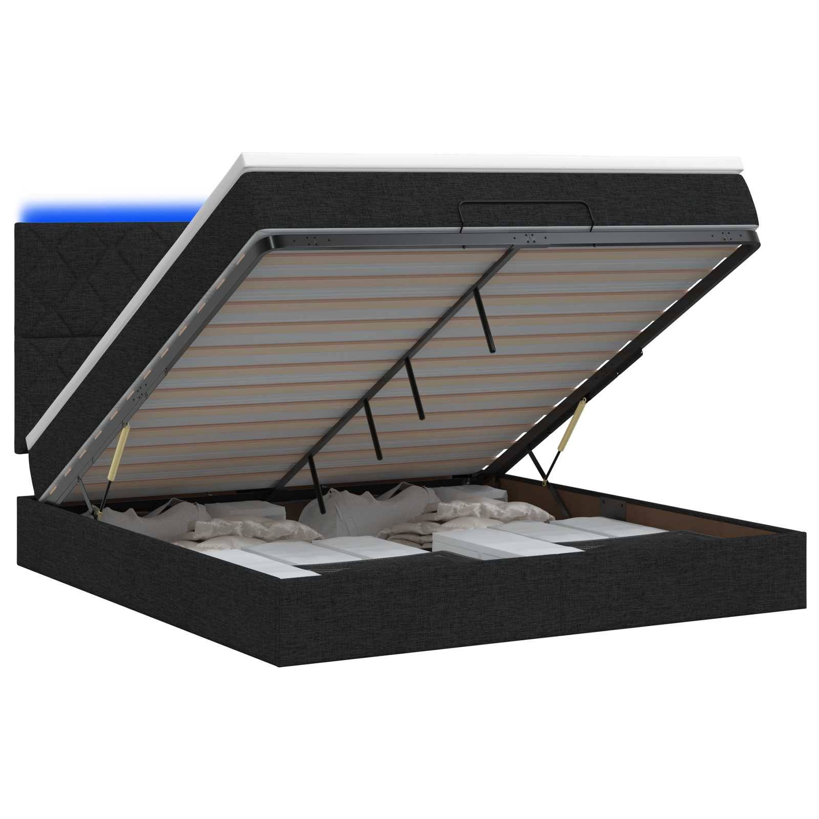 vidaXL Ottoman-Bett mit Matratze und LED Schwarz 160 x 200 cm Stoff
