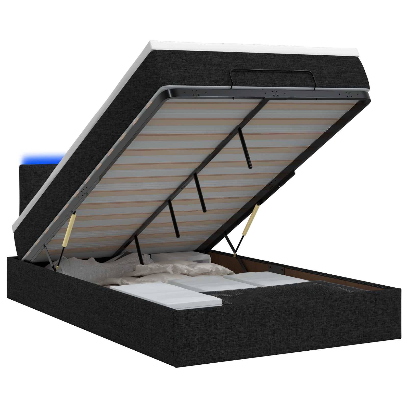vidaXL Ottoman-Bett mit Matratze und LED Schwarz 120 x 190 cm Stoff
