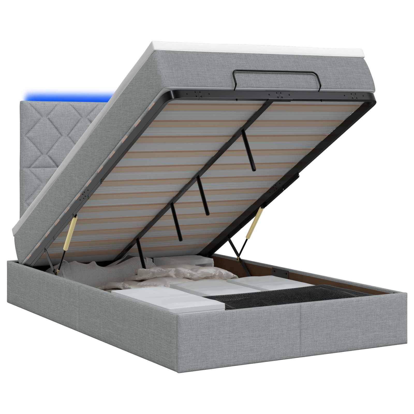 vidaXL Ottoman-Bett mit Matratze und LED Hellgrau 120 x 200 cm Stoff