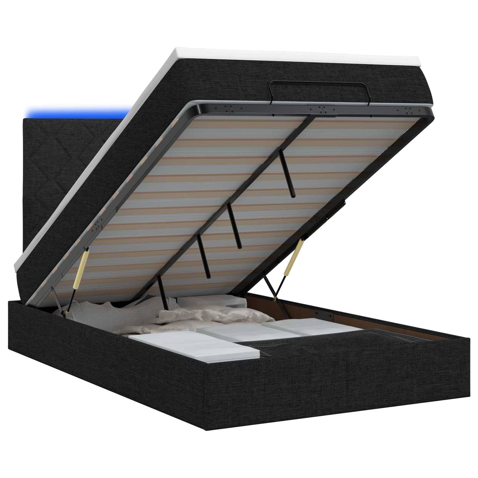 vidaXL Ottoman-Bett mit Matratze und LED Schwarz 120 x 200 cm Stoff