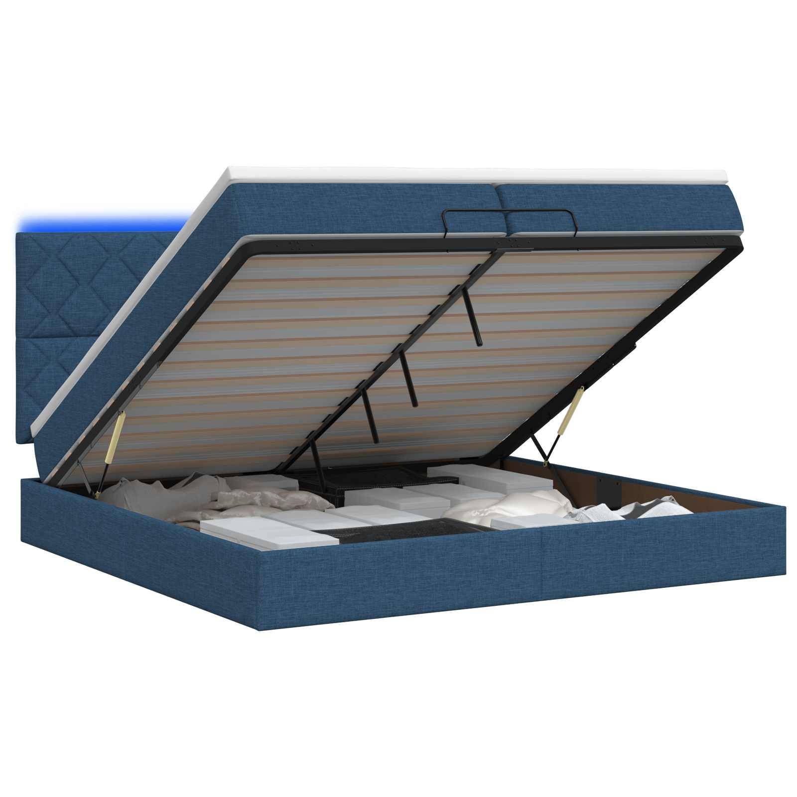 vidaXL Ottoman-Bett mit Matratze und LED Blau 200 x 200 cm Stoff