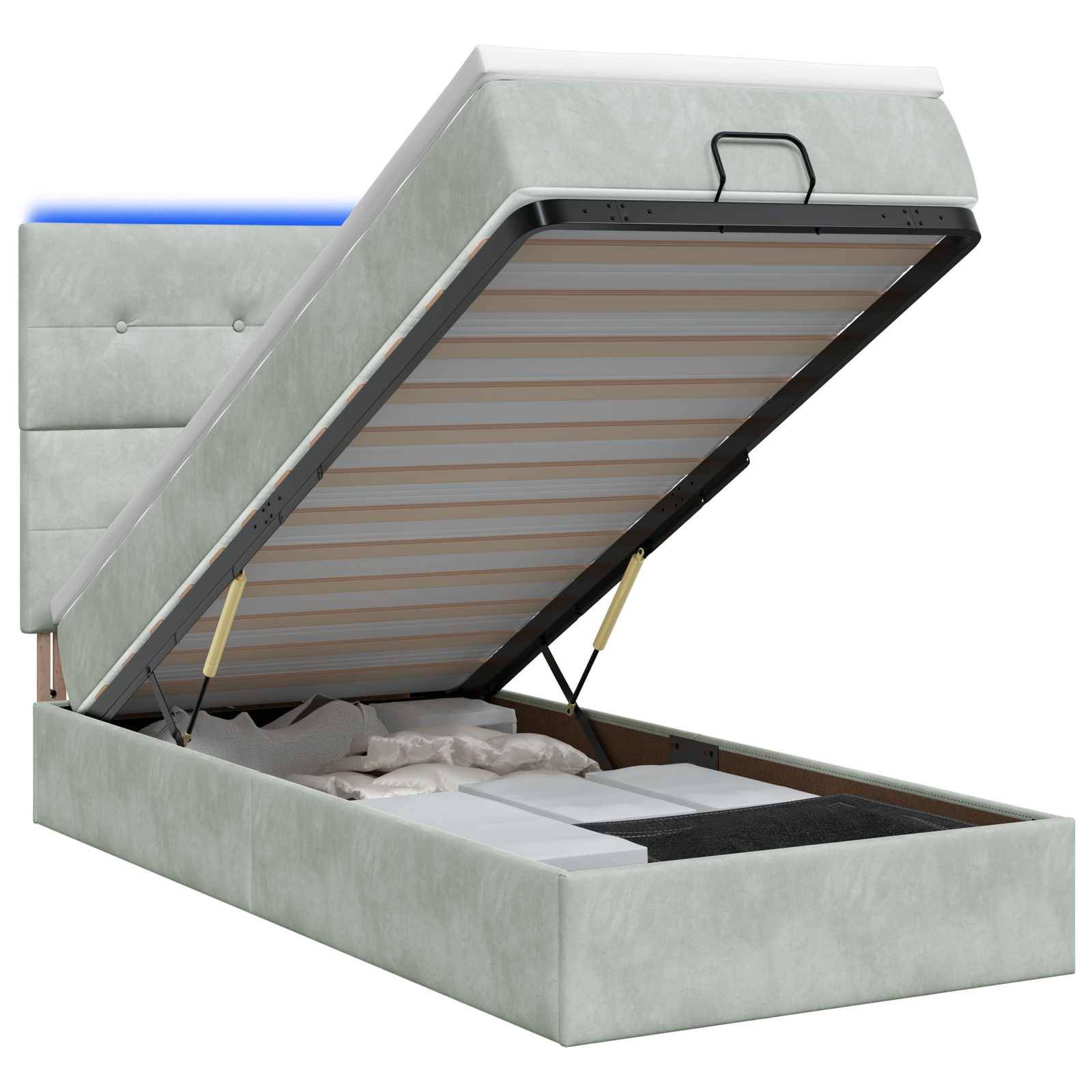 vidaXL Ottoman-Bett mit Matratze und LED Hellgrau 90 x 200 cm Samt