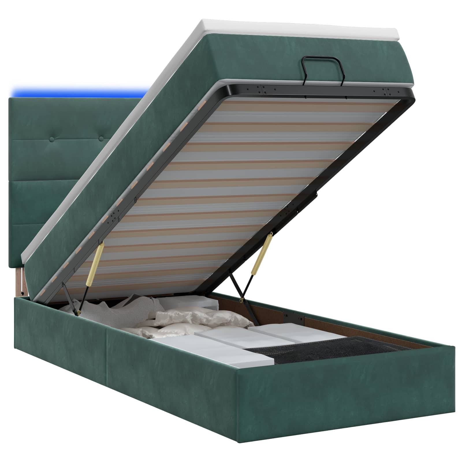 vidaXL Ottoman-Bett mit Matratze und LED Dunkelgrün 100 x 200 cm Samt