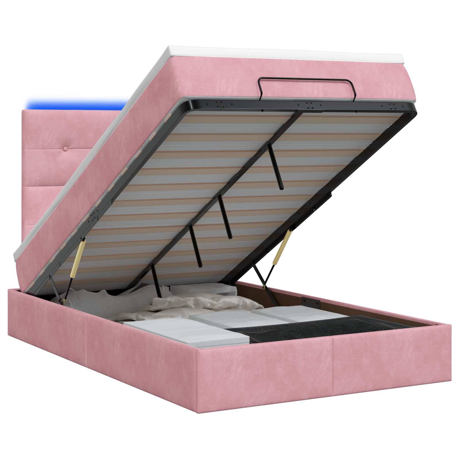 vidaXL Ottoman-Bett mit Matratze und LED Rosa 120 x 200 cm Samt