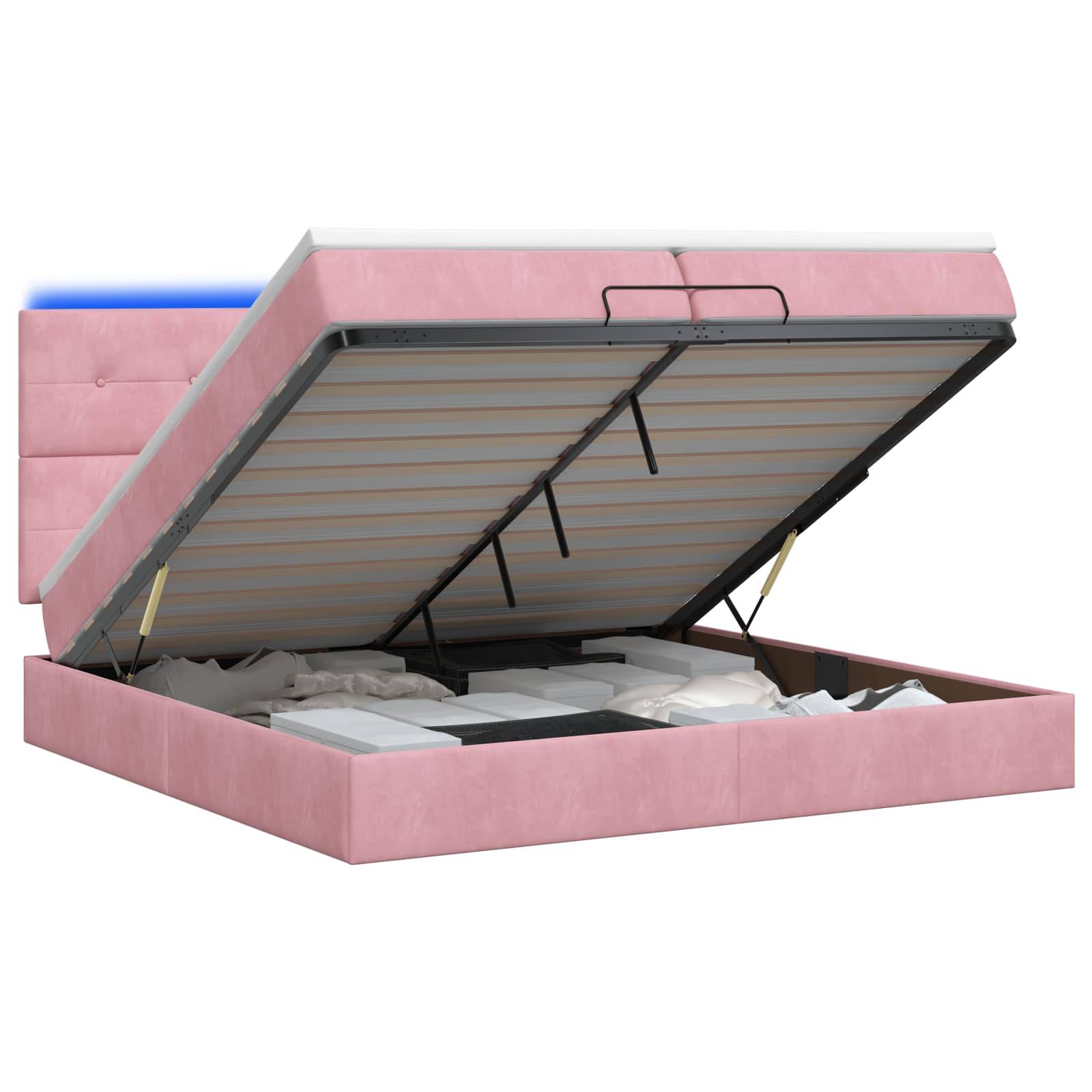 vidaXL Ottoman-Bett mit Matratze und LED Rosa 200 x 200 cm Samt