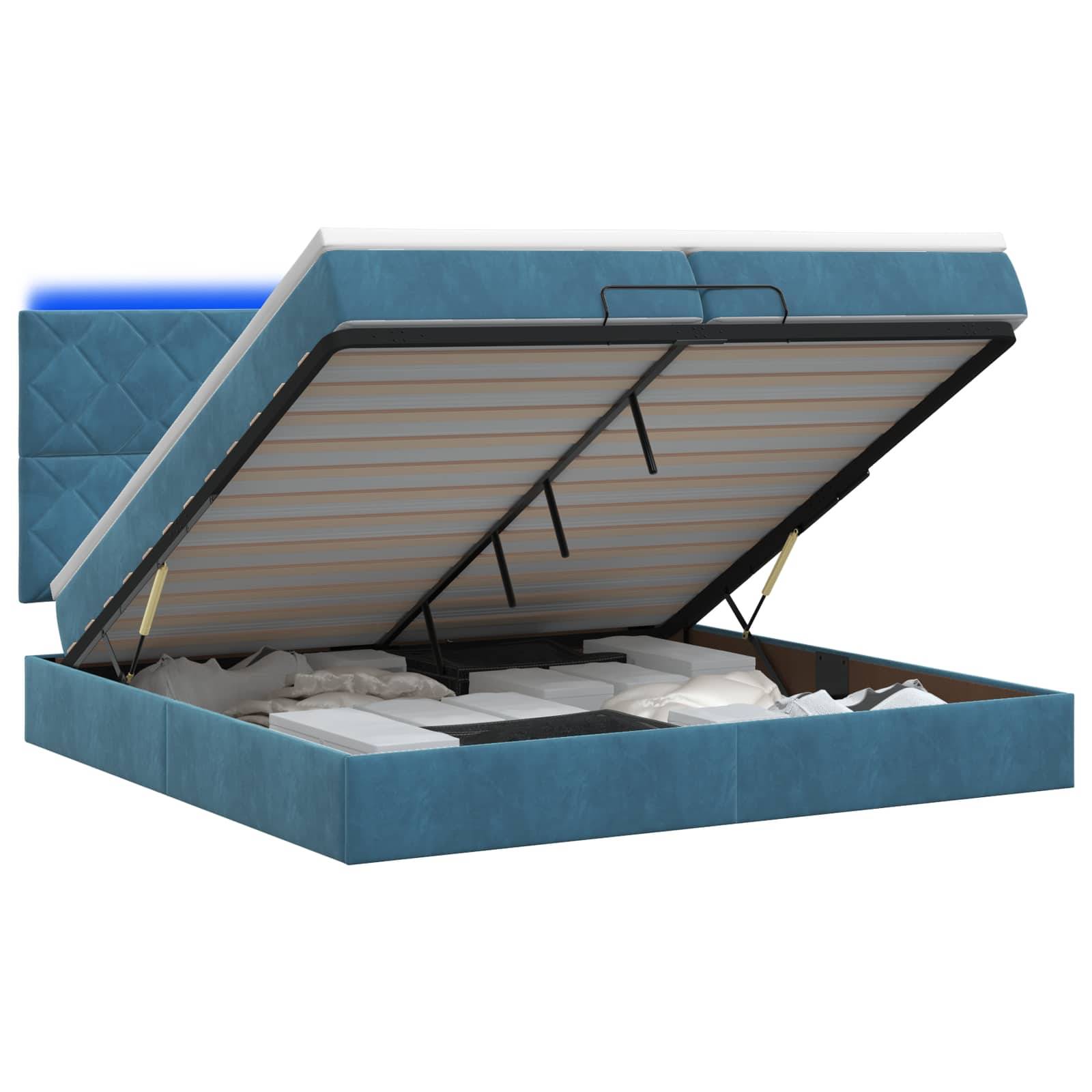 vidaXL Ottoman-Bett mit Matratze und LED Dunkelblau 200 x 200 cm Samt