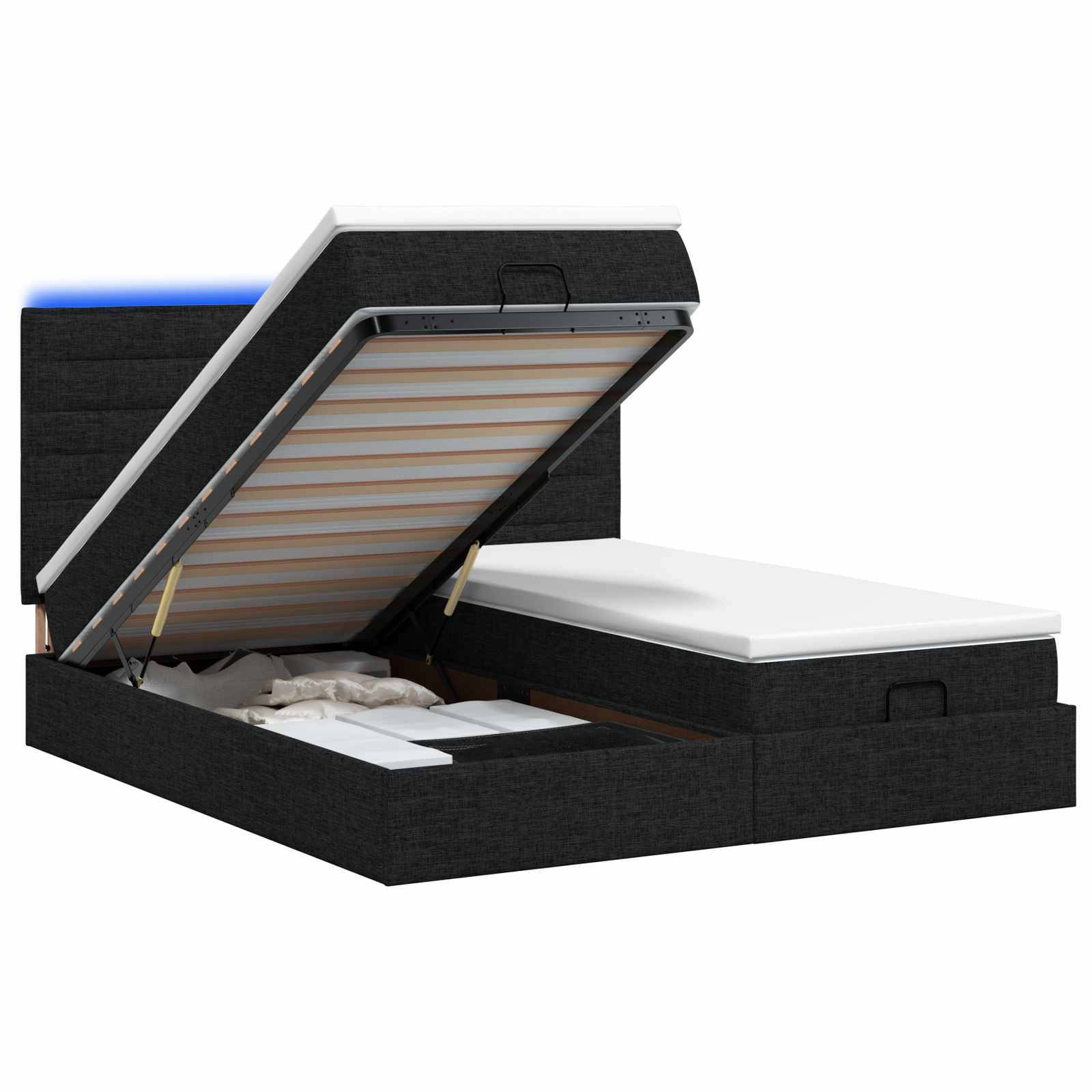 vidaXL Ottoman-Bett mit Matratze und LED Schwarz 160 x 200 cm Stoff
