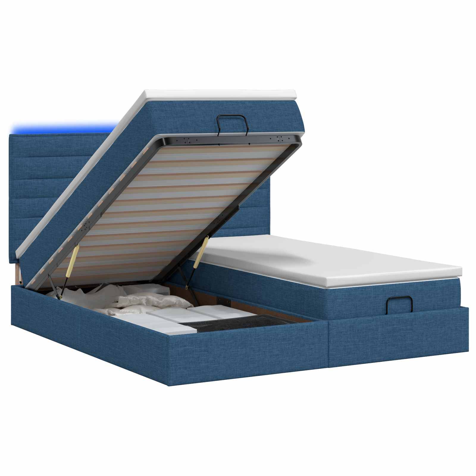 vidaXL Ottoman-Bett mit Matratze und LED Blau 180 x 200 cm Stoff