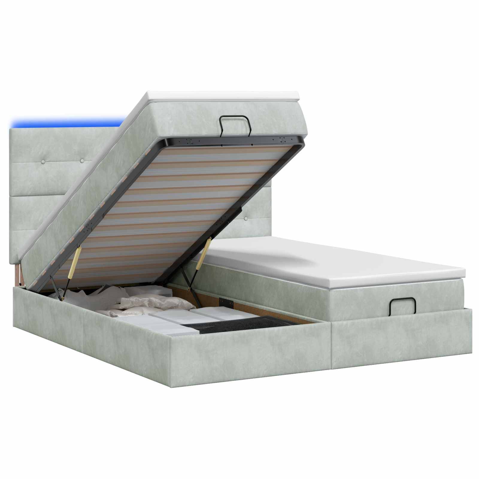 vidaXL Ottoman-Bett mit Matratze und LED Hellgrau 160 x 200 cm Samt