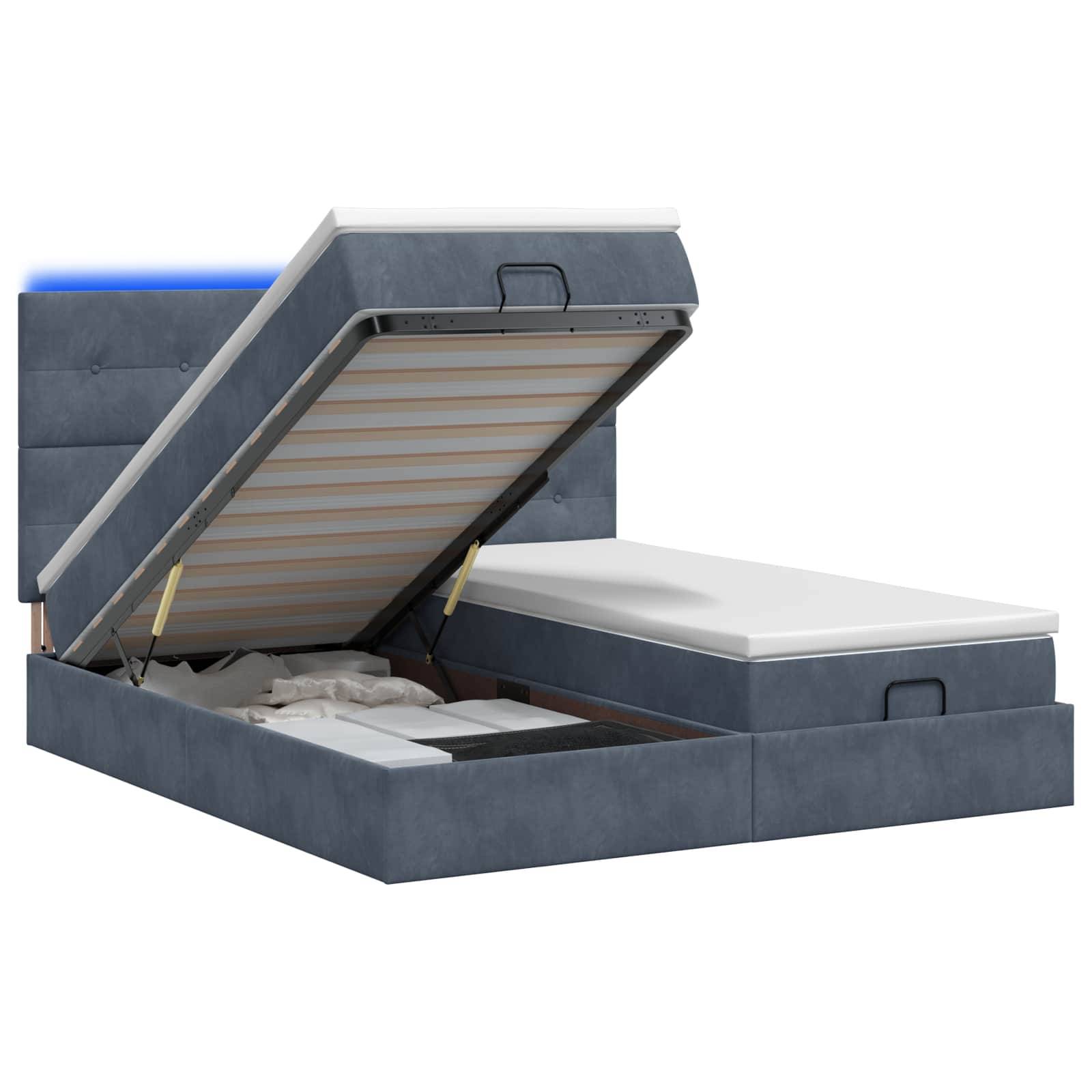 vidaXL Ottoman-Bett mit Matratze und LED Dunkelgrau 160 x 200 cm Samt