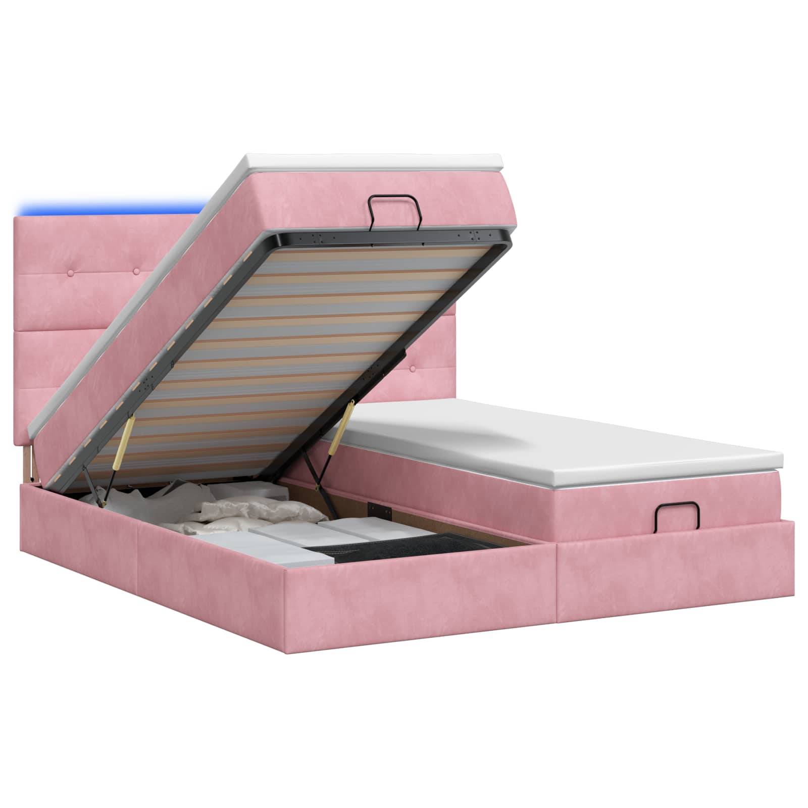 vidaXL Ottoman-Bett mit Matratze und LED Rosa 160 x 200 cm Samt