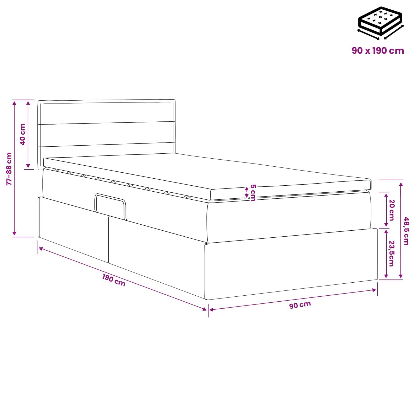 vidaXL LED-Speicherbett mit Matratze Dunkelgrau 90 x 190 cm Stoff