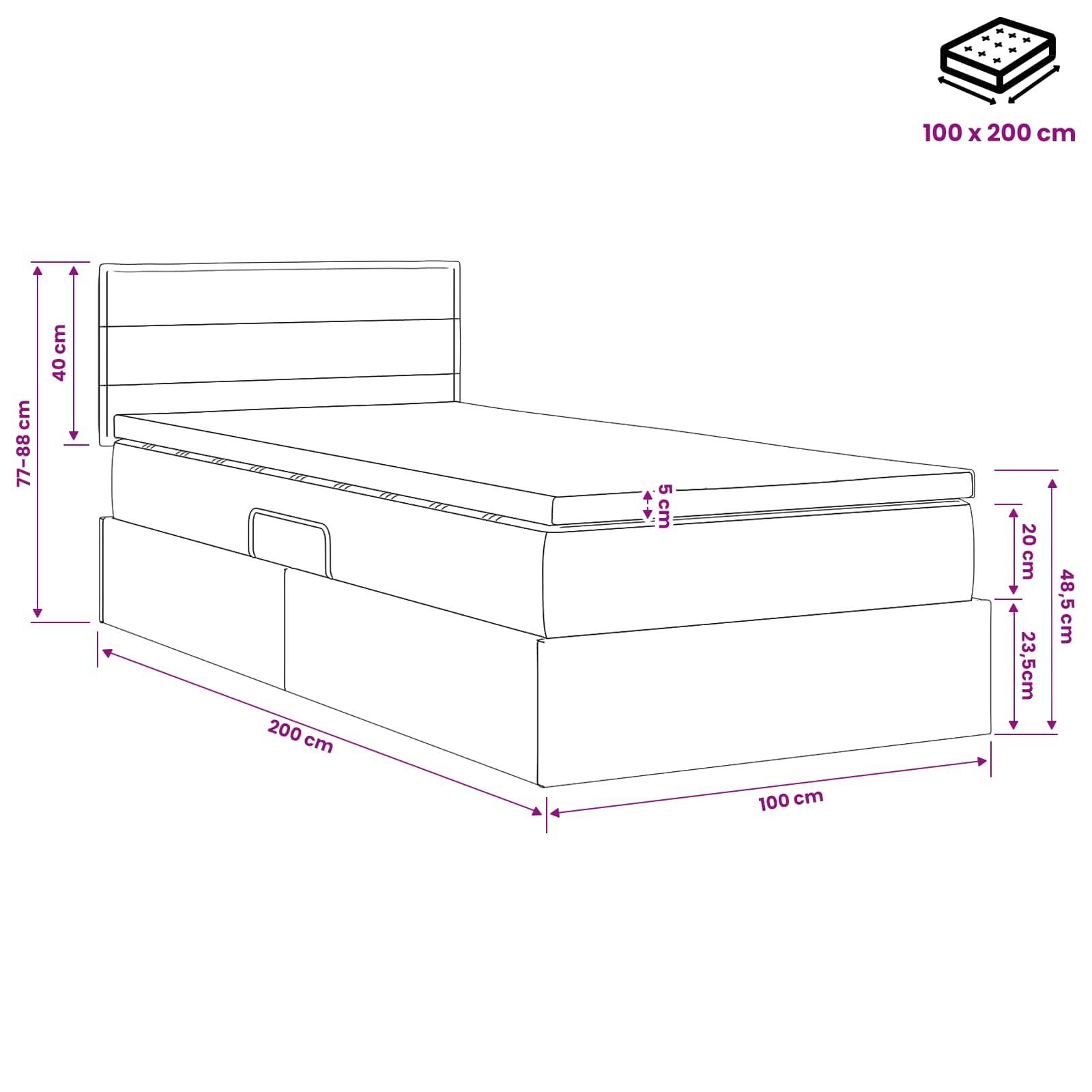 vidaXL LED-Speicherbett mit Matratze Dunkelgrau 100 x 200 cm Stoff