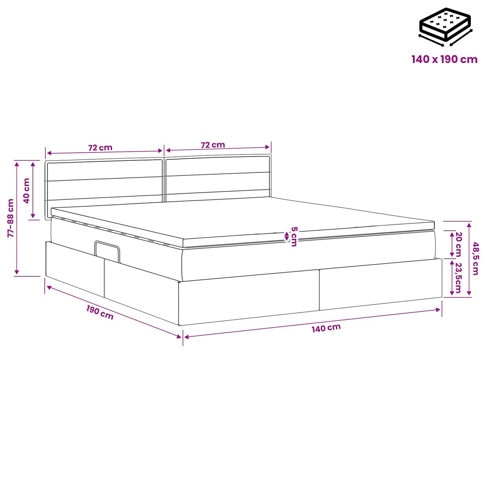 vidaXL LED-Speicherbett mit Matratze Hellgrau 140 x 190 cm Stoff