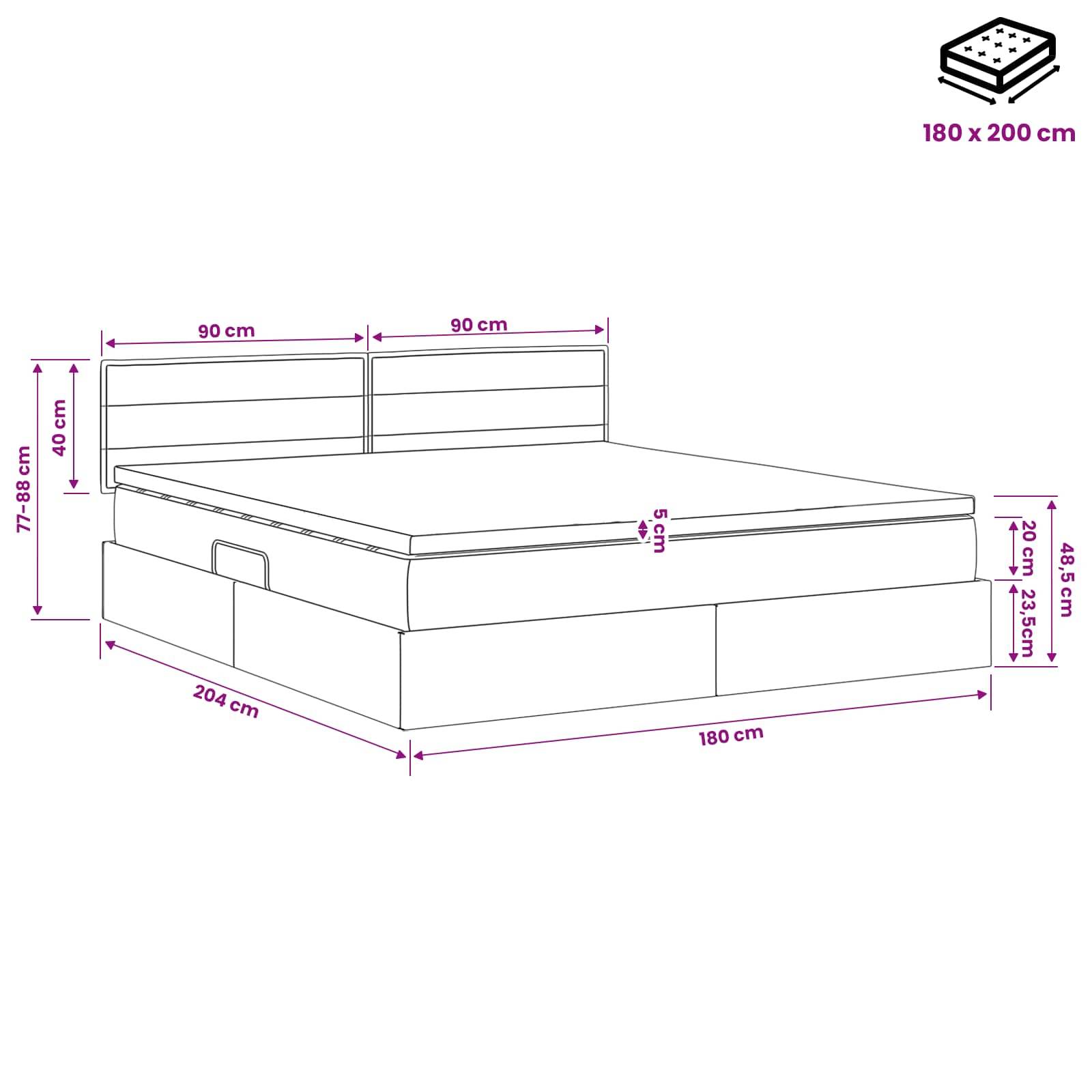 vidaXL LED-Speicherbett mit Matratze Blau 180 x 200 cm Stoff
