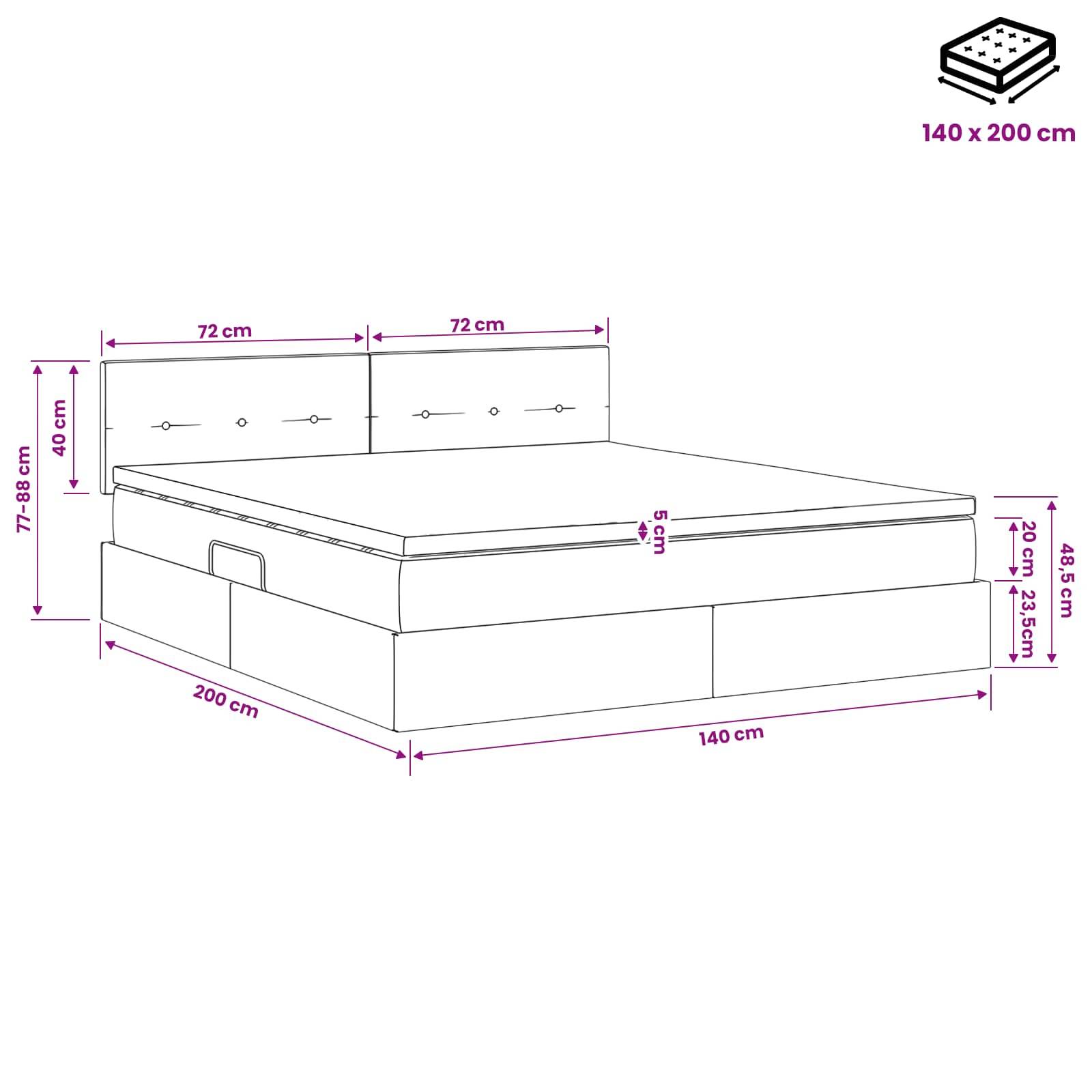 vidaXL Aufbewahrungsbett mit Kopfteil Dunkelblau 140 x 200 cm Samt