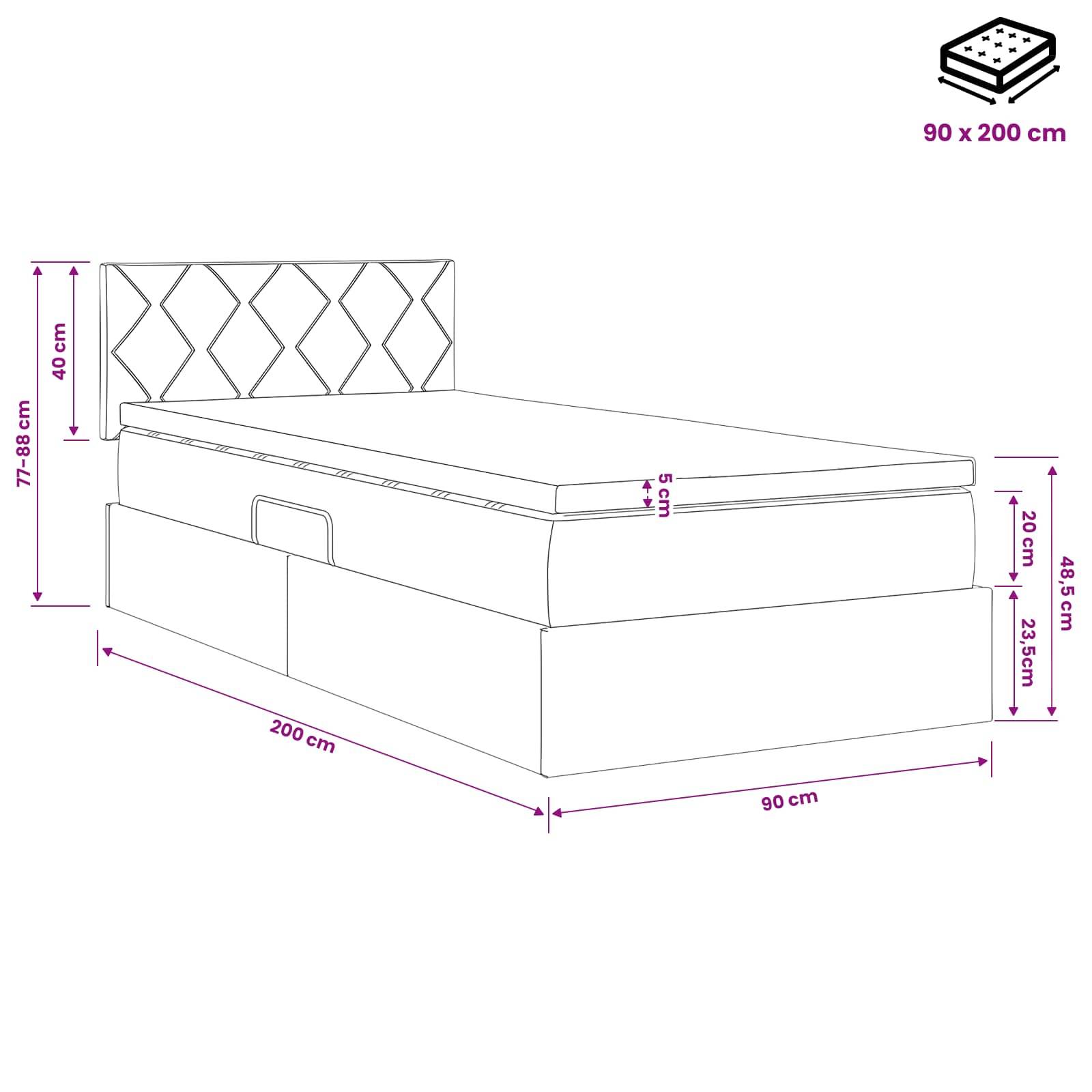 vidaXL LED-Speicherbett mit Matratze Dunkelgrün 90 x 190 cm Samt