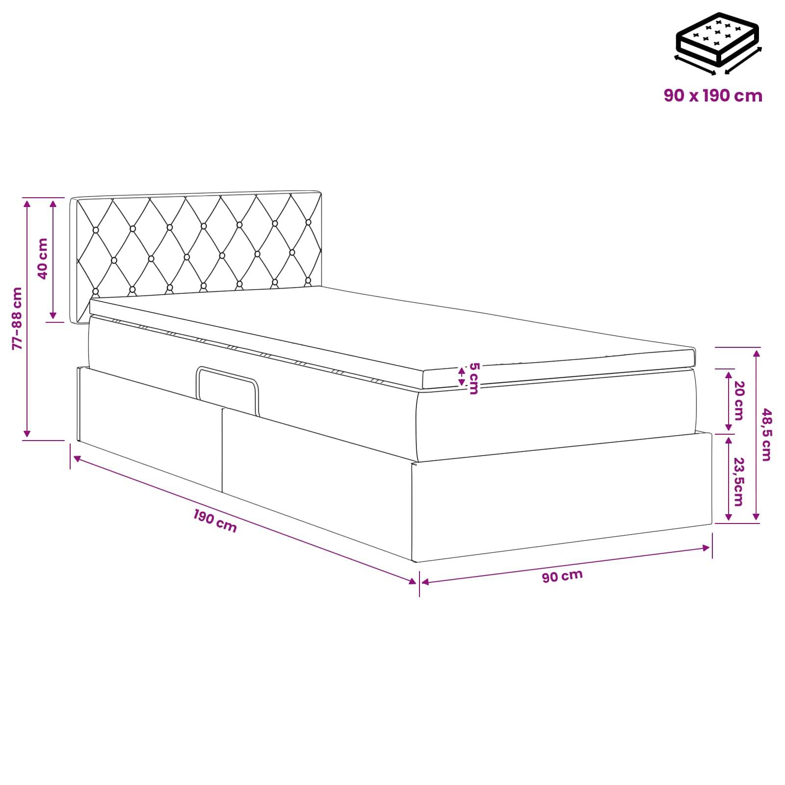 vidaXL LED-Speicherbett mit Matratze Dunkelgrau 90 x 190 cm Samt