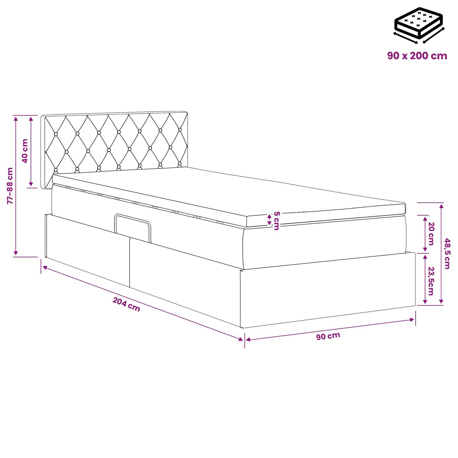 vidaXL Aufbewahrungsbett mit Kopfteil Hellgrau 90 x 200 cm Samt
