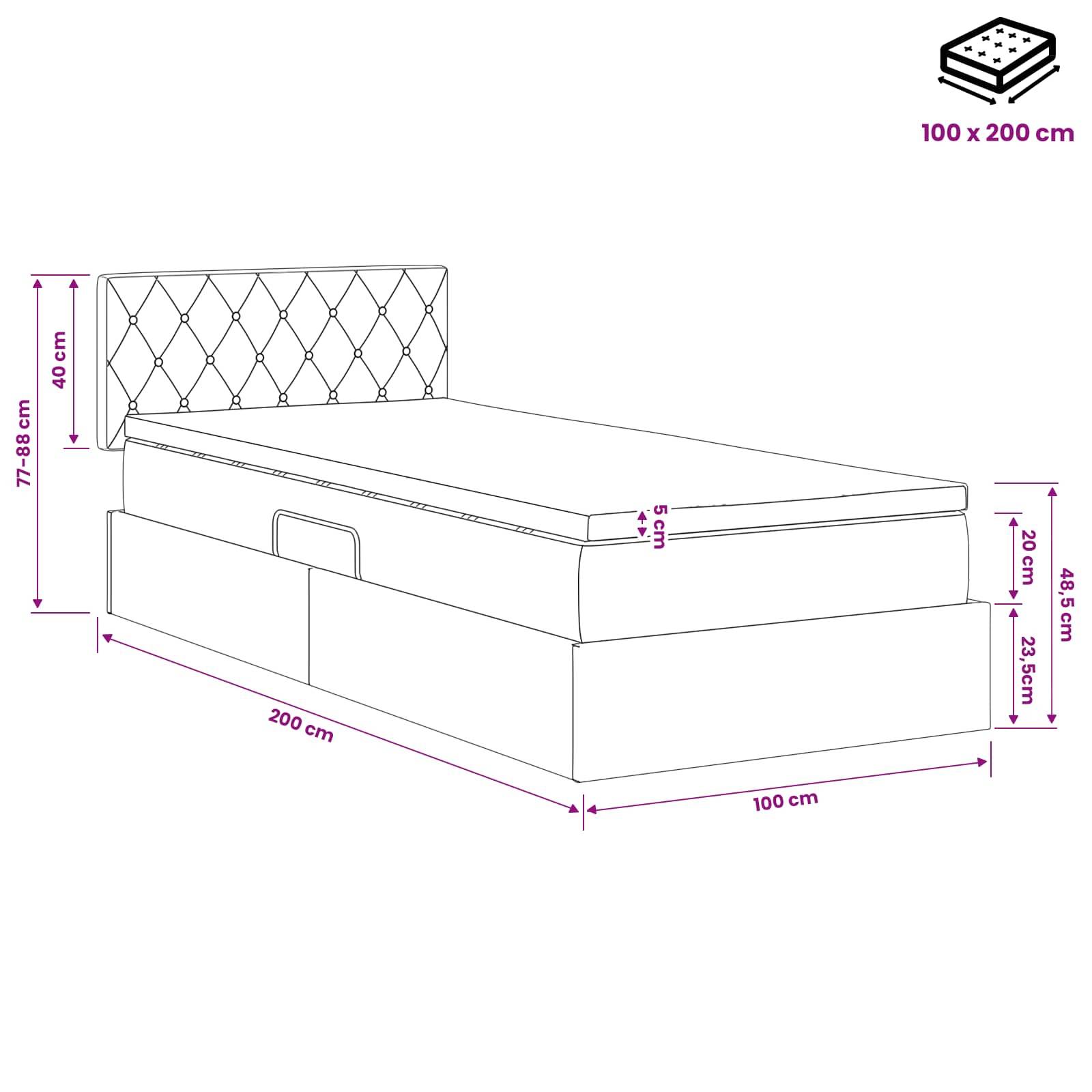 vidaXL Aufbewahrungsbett mit Kopfteil Hellgrau 100 x 200 cm Samt