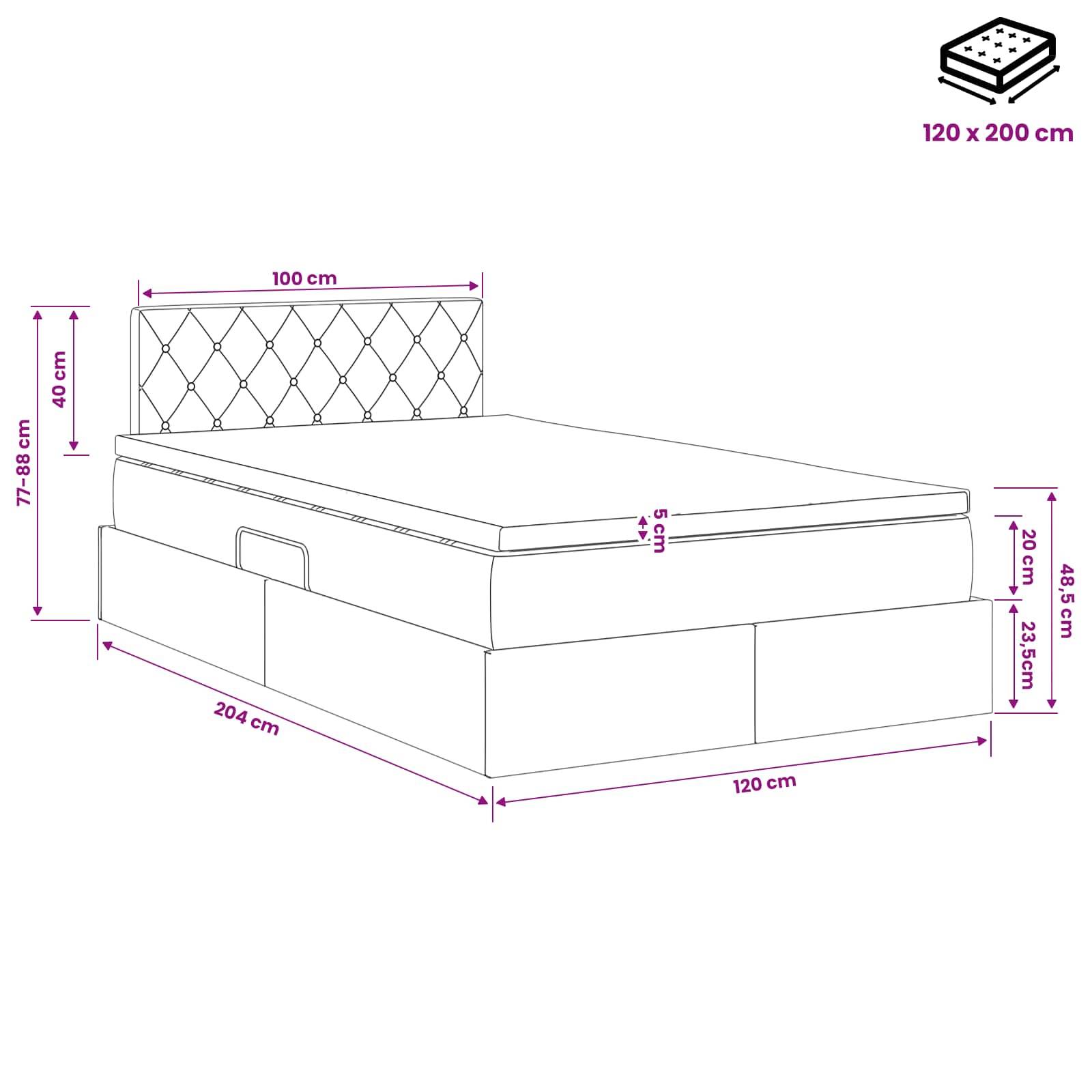 vidaXL Aufbewahrungsbett mit Kopfteil Dunkelgrau 120 x 200 cm Samt
