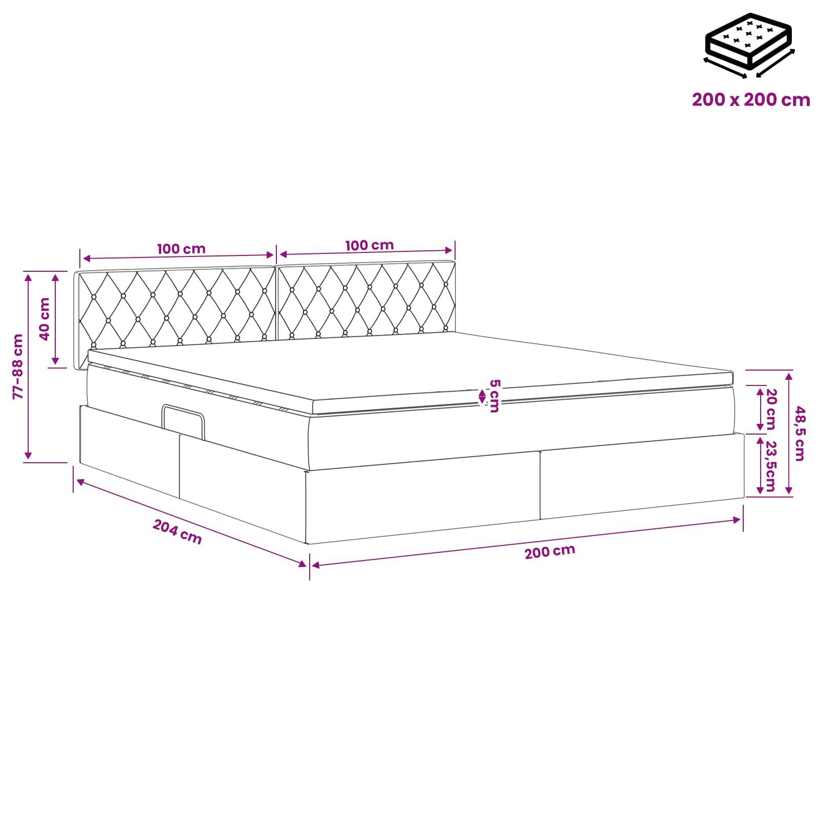 vidaXL Aufbewahrungsbett mit Kopfteil Rosa 200 x 200 cm Samt