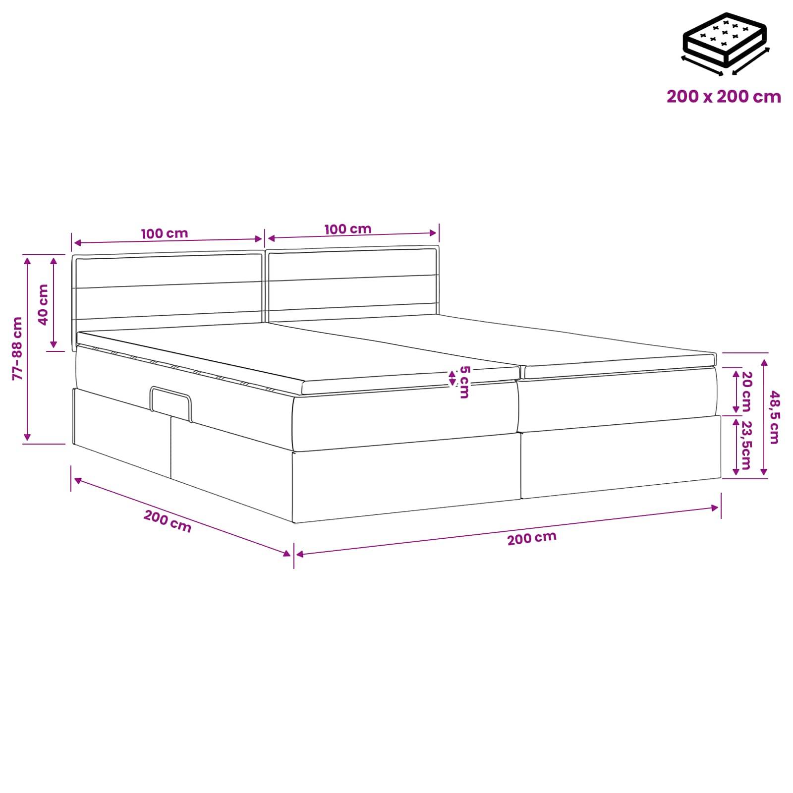 vidaXL LED-Speicherbett mit Matratze Creme 200 x 200 cm Stoff