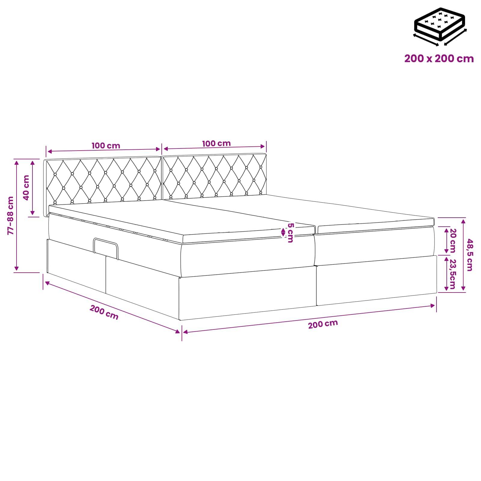 vidaXL LED-Speicherbett mit Matratze Hellgrau 200 x 200 cm Samt