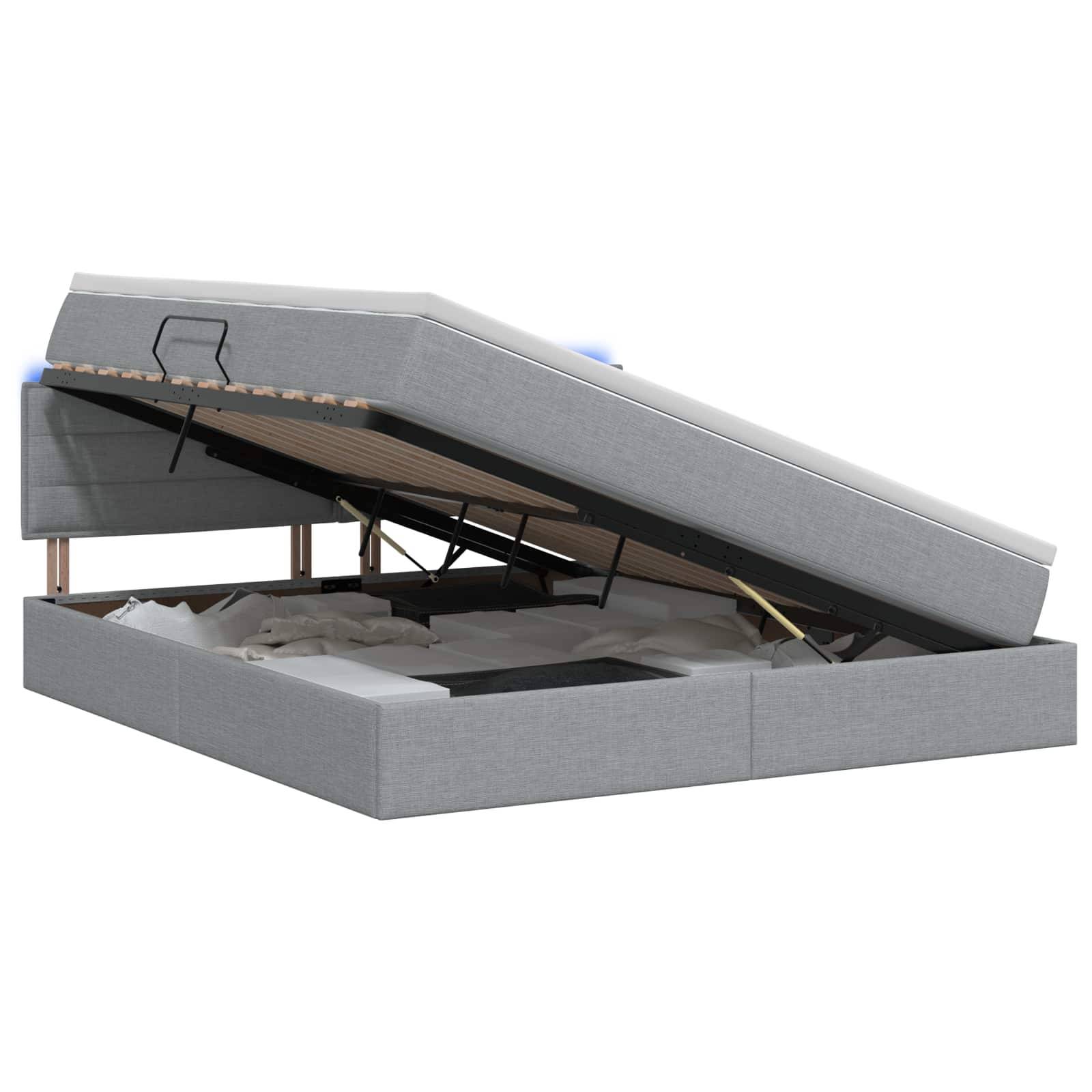 vidaXL LED-Speicherbett mit Matratze Hellgrau 140 x 190 cm Stoff