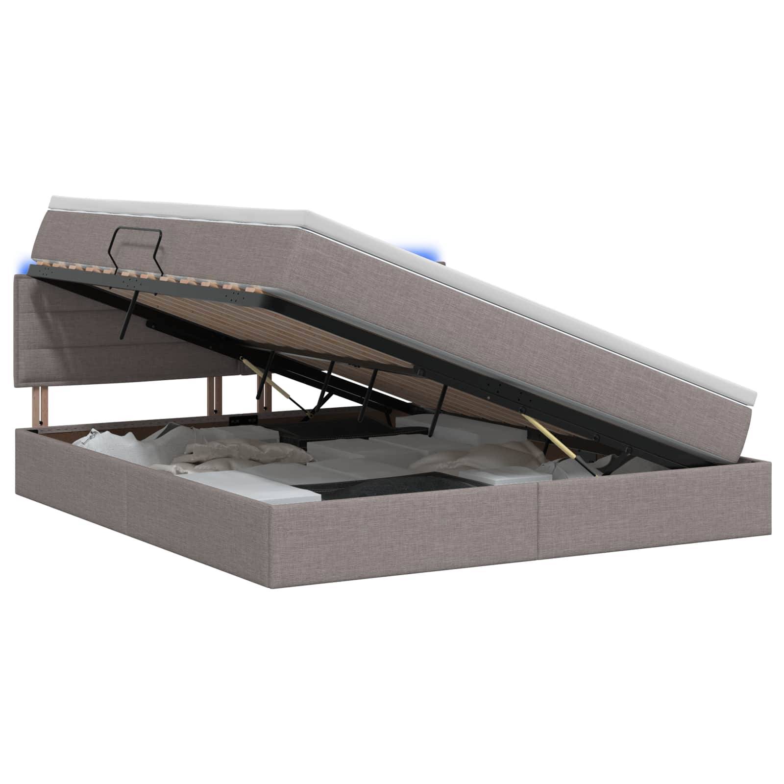 vidaXL LED-Speicherbett mit Matratze Taupe 140 x 200 cm Stoff