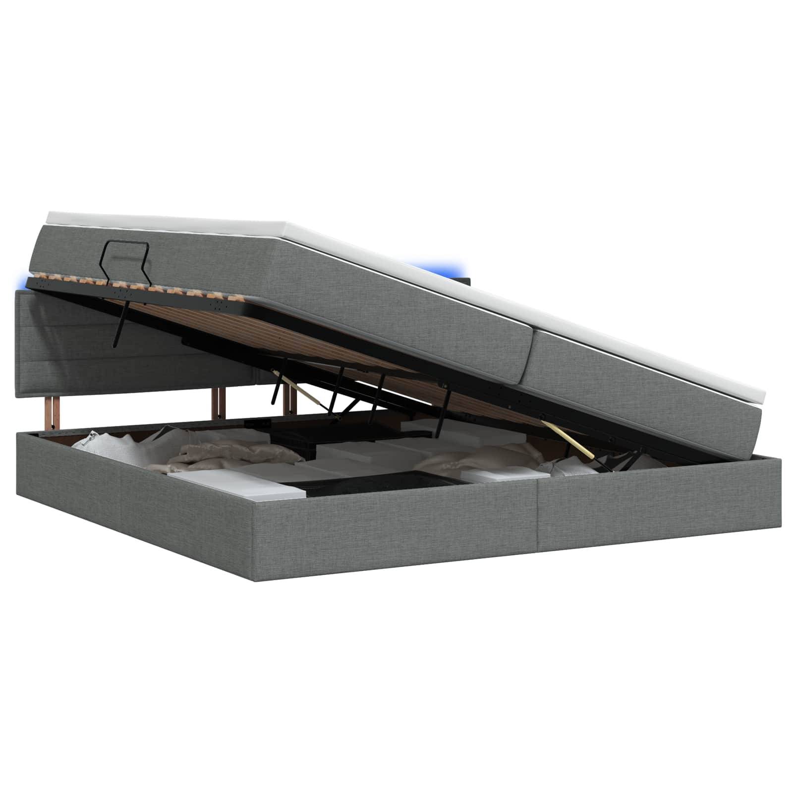 vidaXL LED-Speicherbett mit Matratze Dunkelgrau 200 x 200 cm Stoff