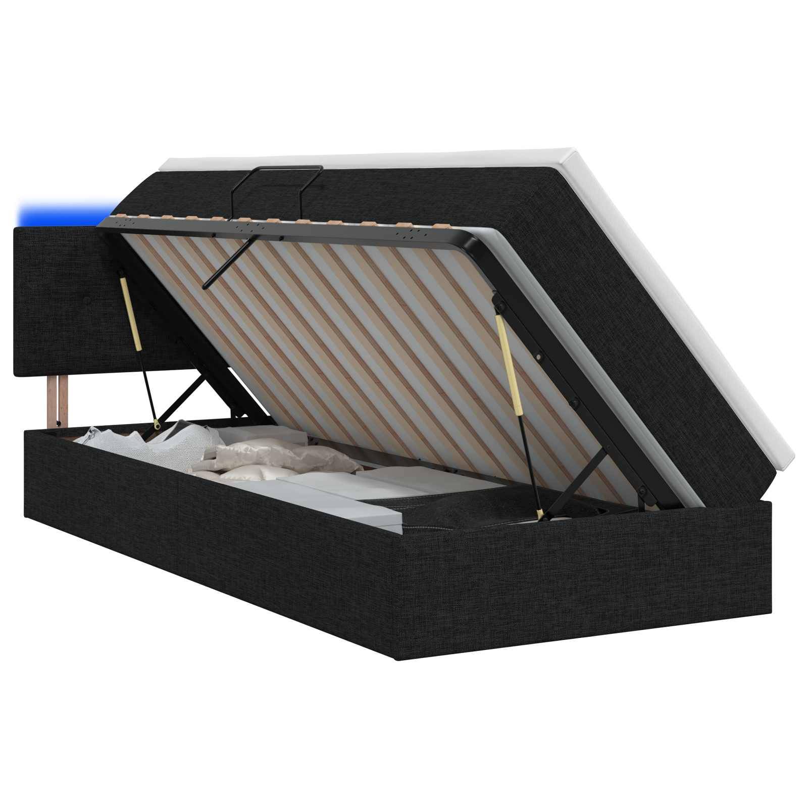 vidaXL LED-Speicherbett mit Matratze Schwarz 90 x 190 cm Stoff