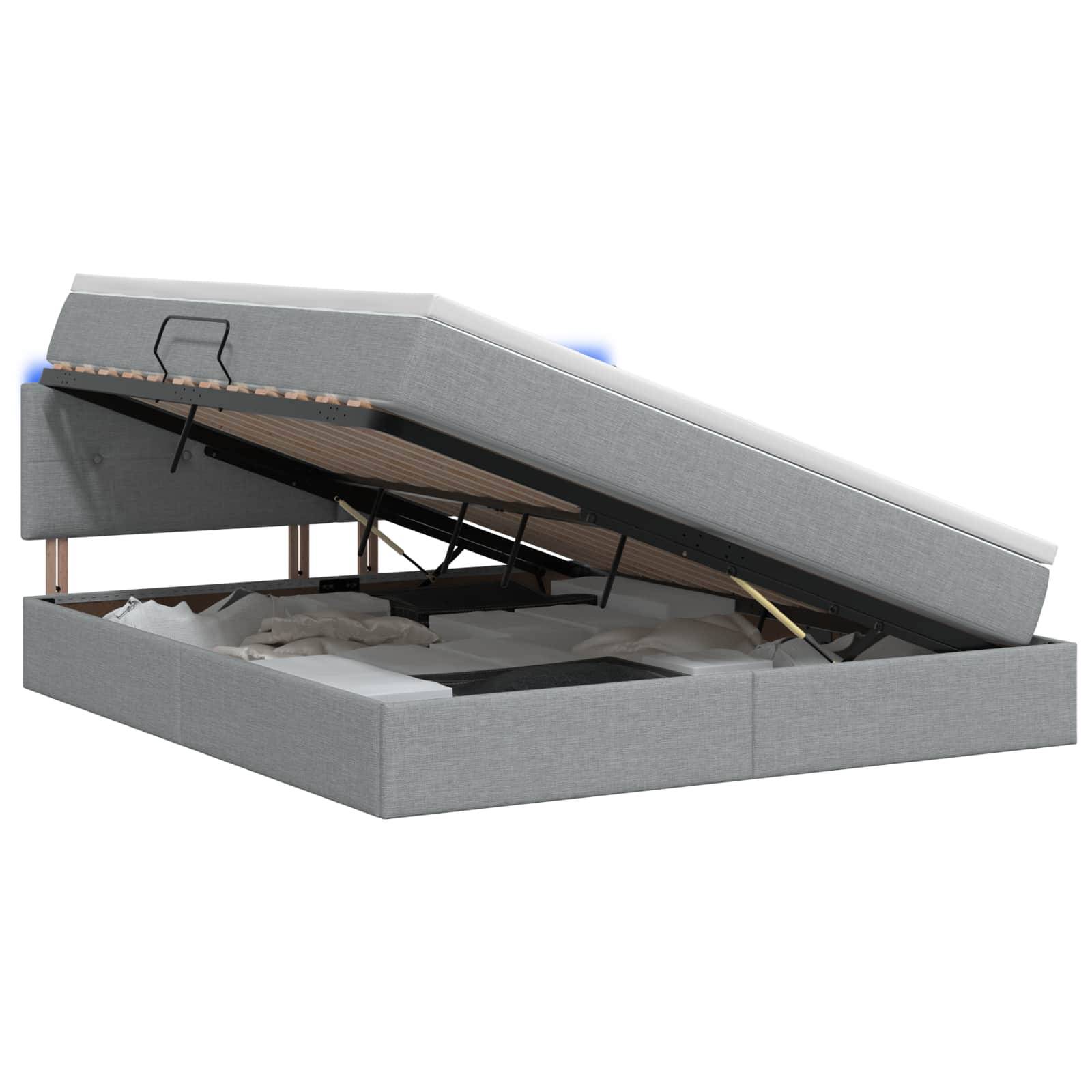 vidaXL LED-Speicherbett mit Matratze Hellgrau 180 x 200 cm Stoff