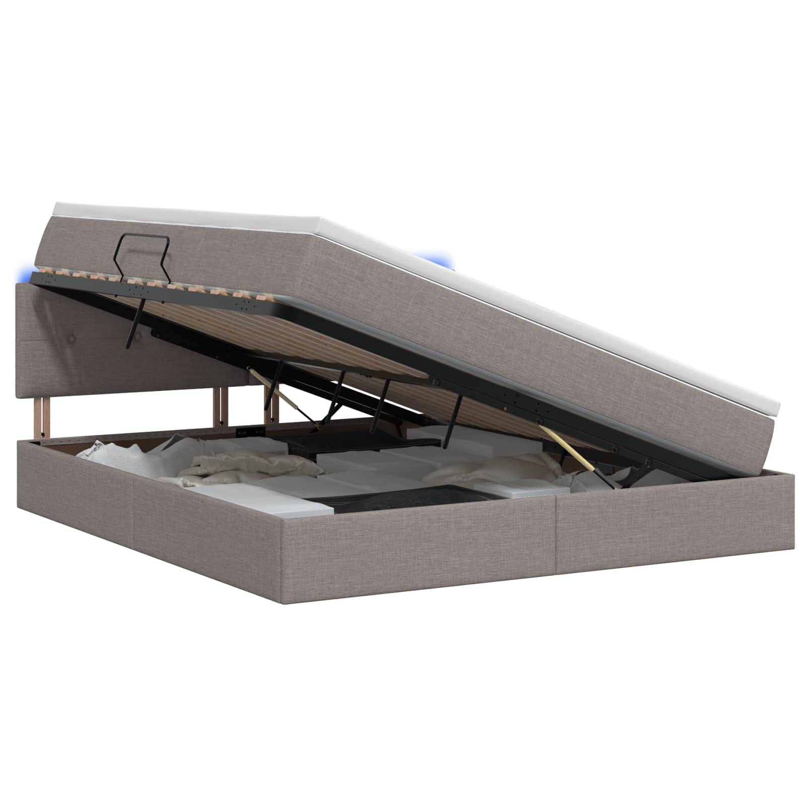 vidaXL LED-Speicherbett mit Matratze Taupe 140 x 200 cm Stoff