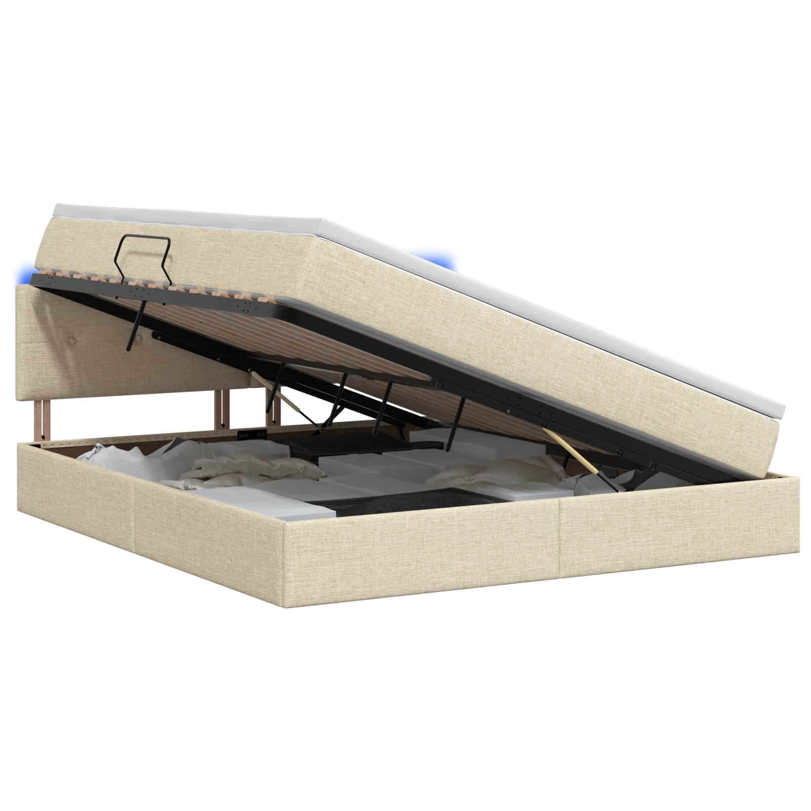vidaXL LED-Speicherbett mit Matratze Creme 160 x 200 cm Stoff
