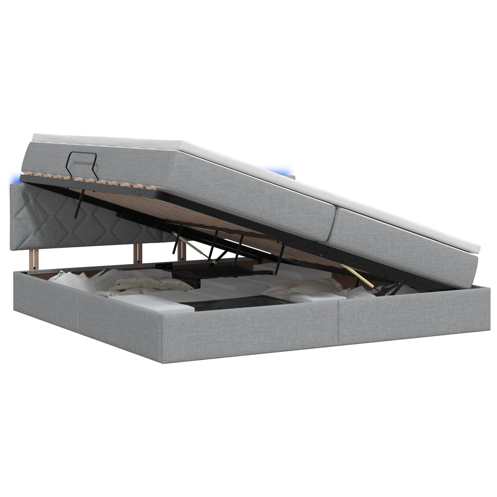 vidaXL LED-Speicherbett mit Matratze Hellgrau 200 x 200 cm Stoff