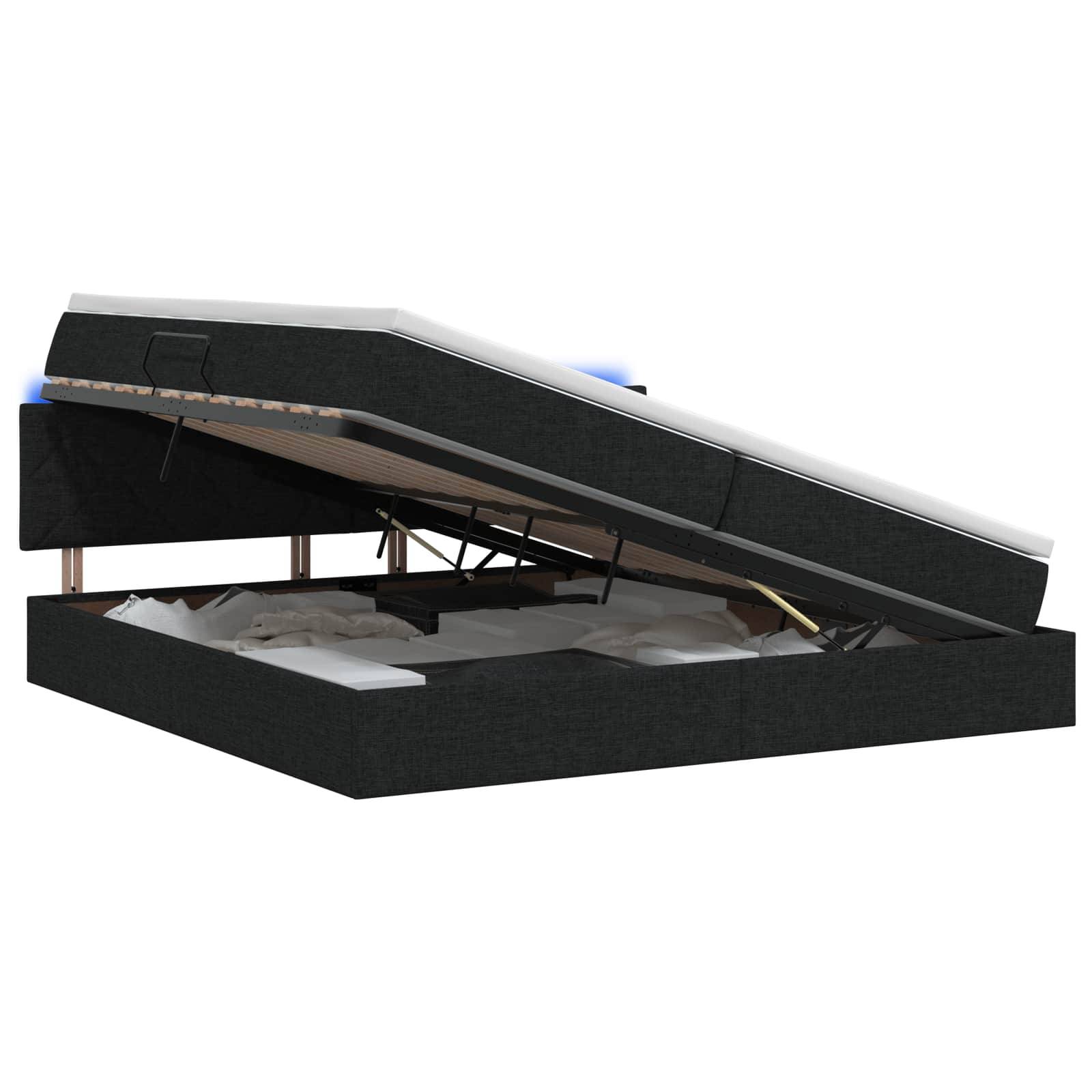 vidaXL LED-Speicherbett mit Matratze Schwarz 200 x 200 cm Stoff