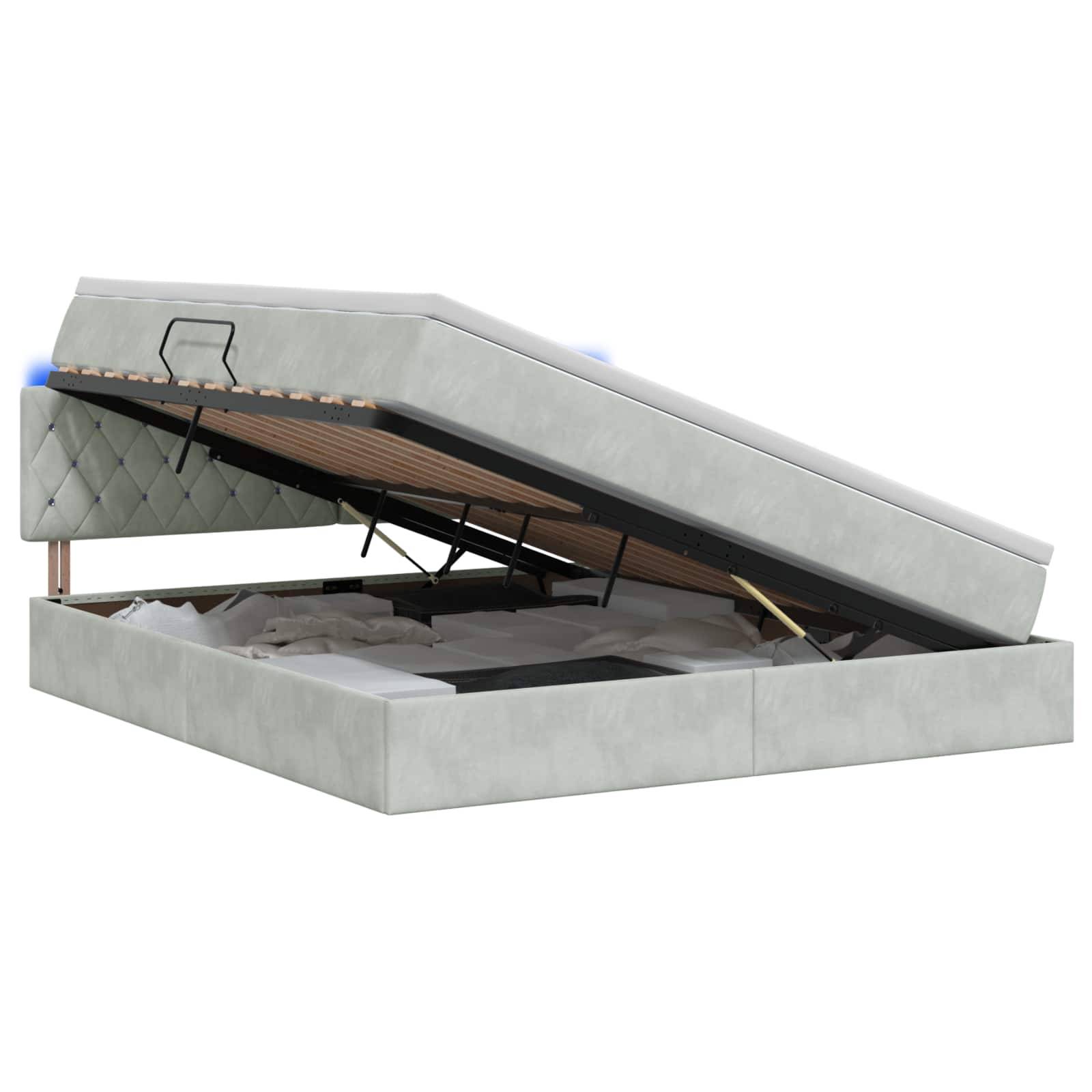 vidaXL LED-Speicherbett mit Matratze Hellgrau 140 x 190 cm Samt