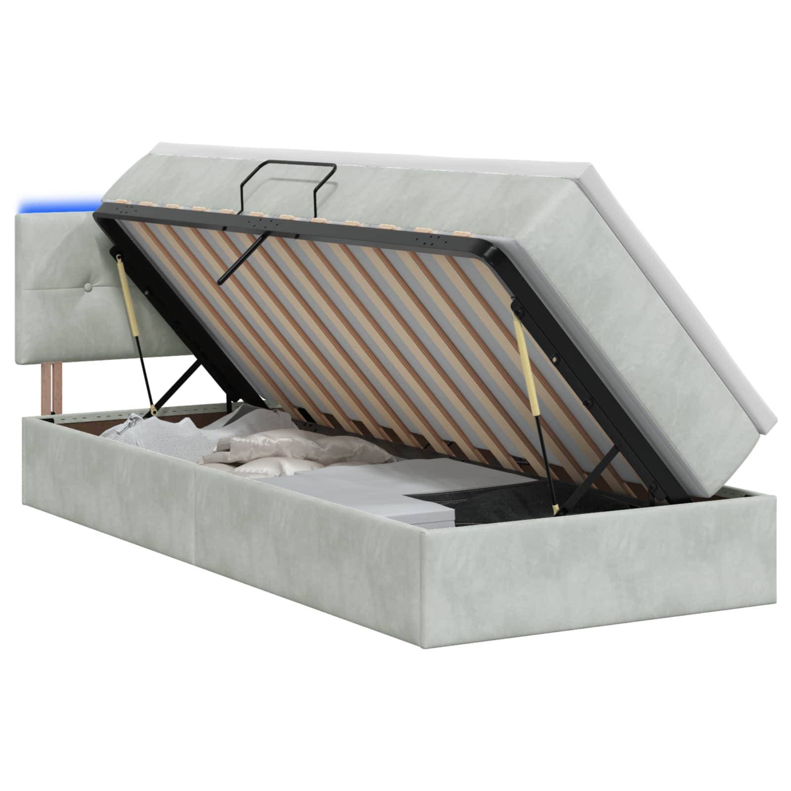 vidaXL LED-Speicherbett mit Matratze Hellgrau 90 x 200 cm Samt