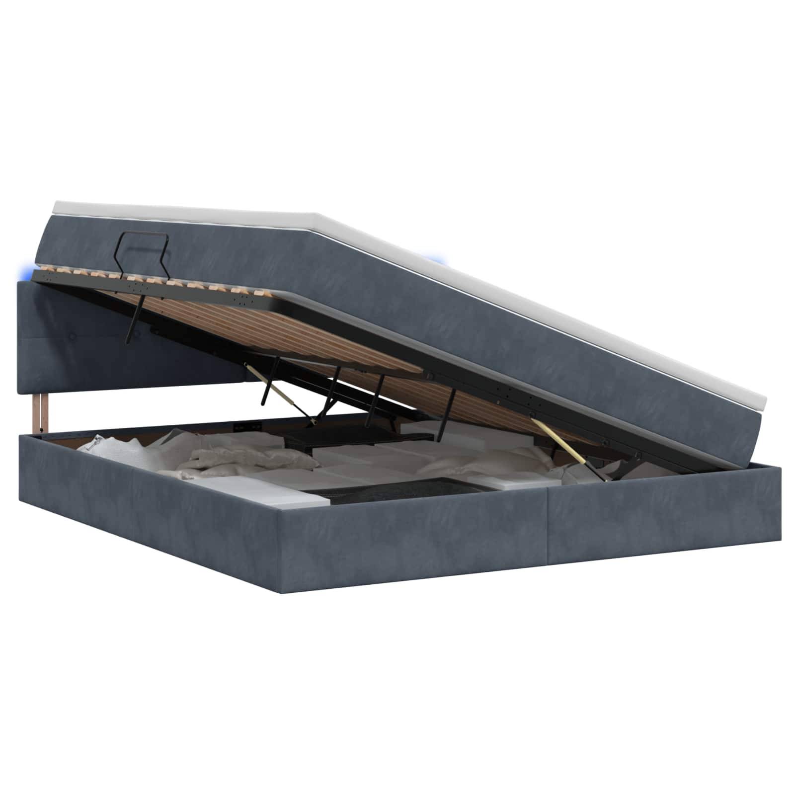 vidaXL LED-Speicherbett mit Matratze Dunkelgrau 140 x 190 cm Samt