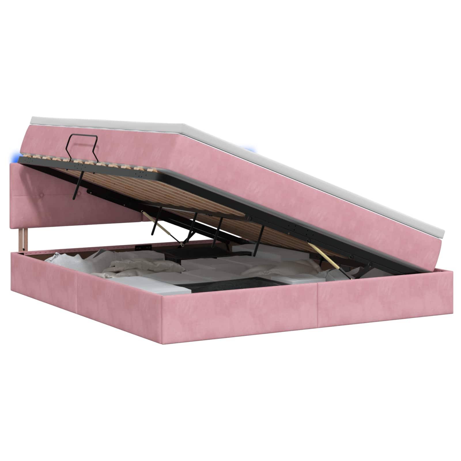 vidaXL LED-Speicherbett mit Matratze Rosa 180 x 200 cm Samt