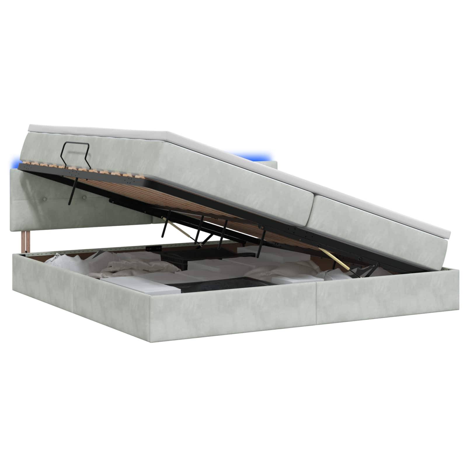 vidaXL LED-Speicherbett mit Matratze Hellgrau 200 x 200 cm Samt