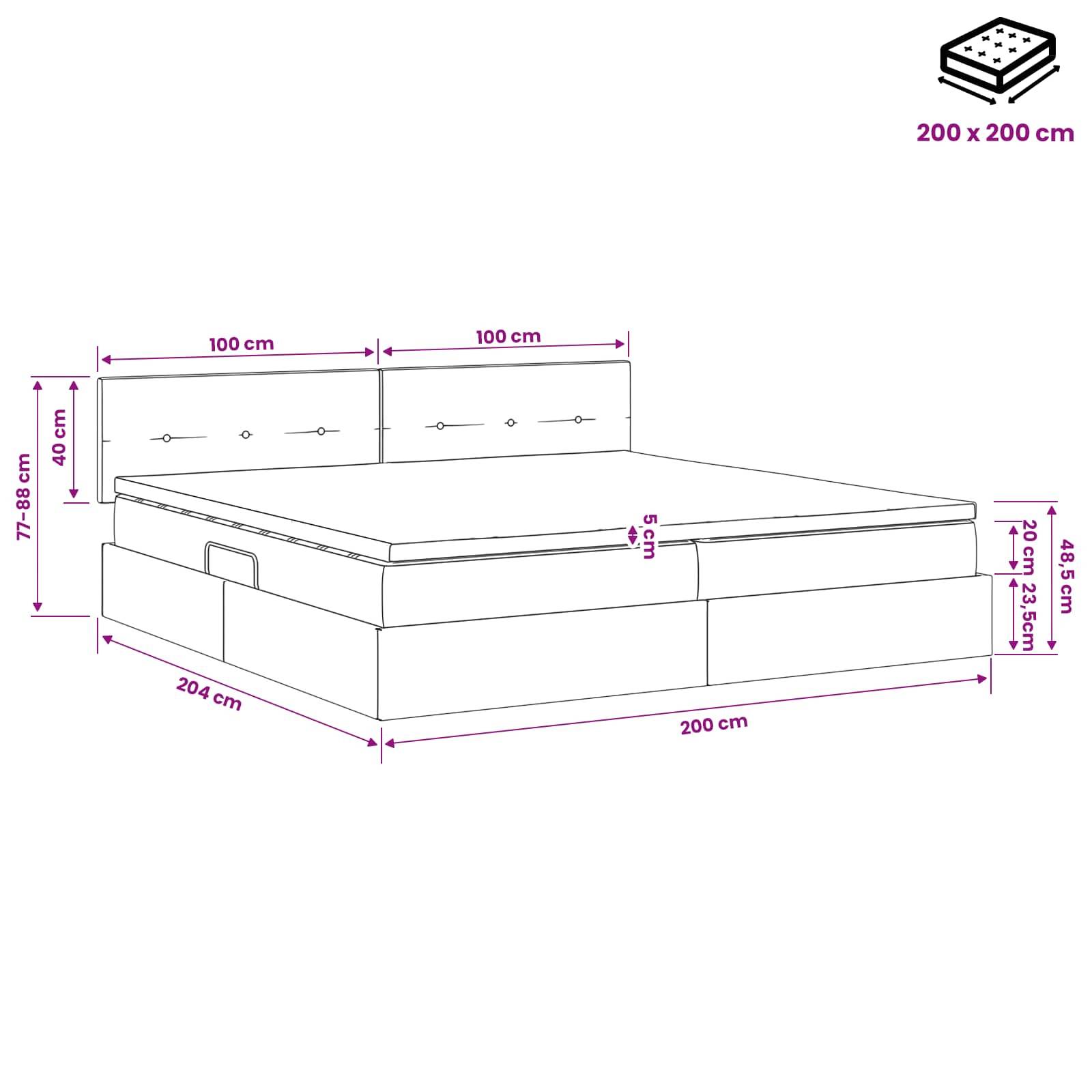 vidaXL LED-Speicherbett mit Matratze Hellgrau 200 x 200 cm Samt