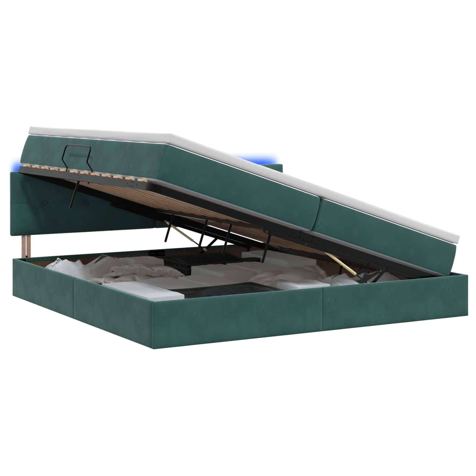 vidaXL LED-Speicherbett mit Matratze Dunkelgrün 200 x 200 cm Samt